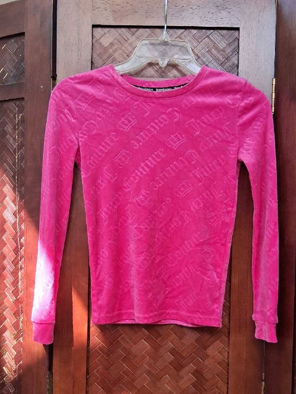 Juicy Couture Girls' Bright Pink Velvet Long Sleeve Tee Size 10